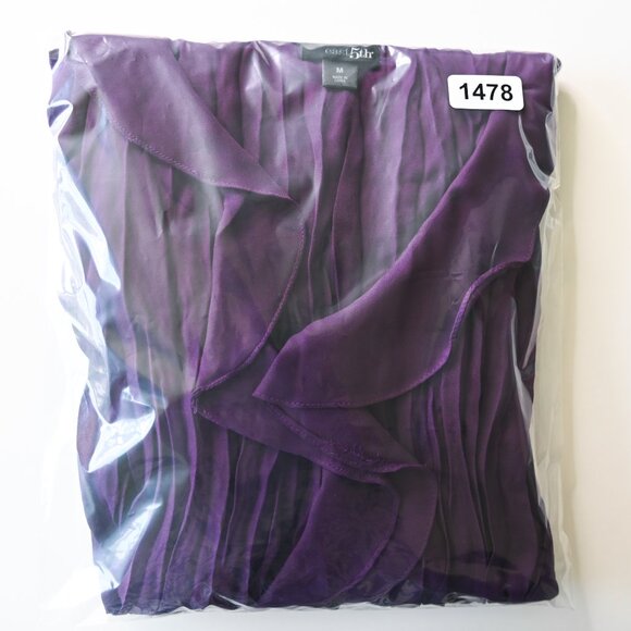 EAST 5th Purple Accordion Pleated Ruffled V-Neck Flared Long Sleeve Wrap Blouse - Picture 8 of 8